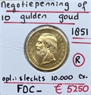 Picture of 10 Gulden Goud  1851 (negotiepenning)